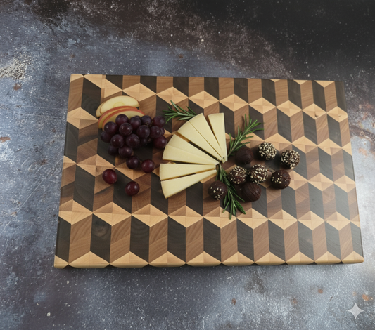 Crafted Grain Illusion – End Grain Cutting Board in Black Walnut, Cherry & Maple