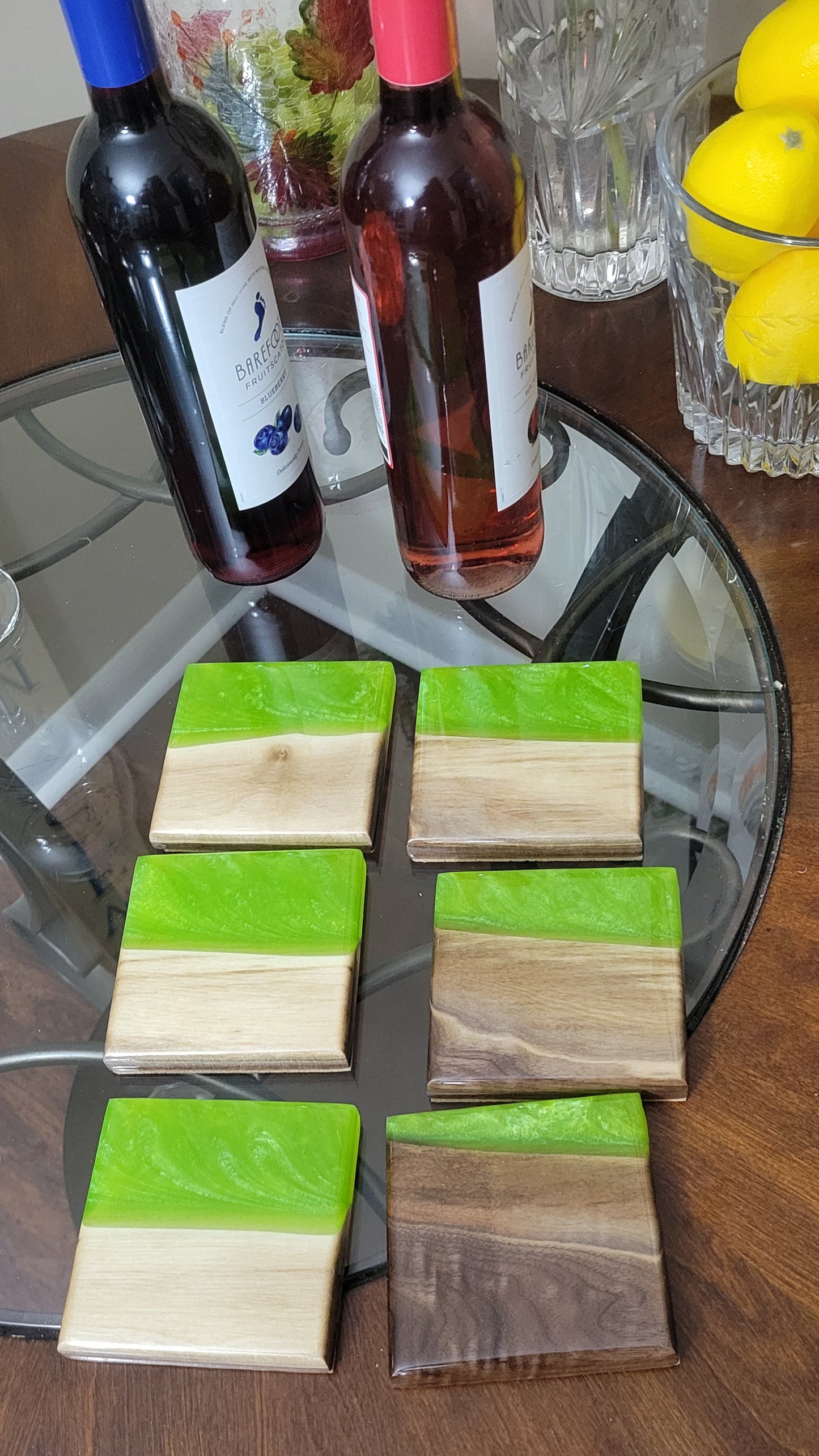 Lime & Pearl Swirl Black Walnut Coaster Set