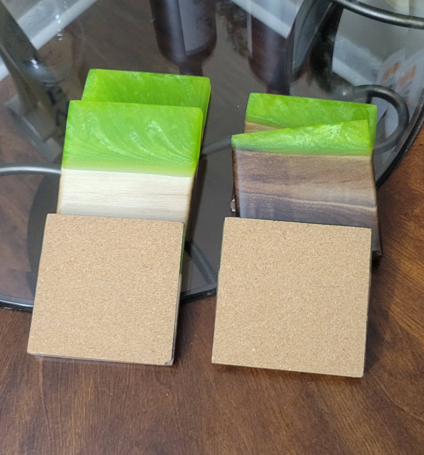 Lime & Pearl Swirl Black Walnut Coaster Set