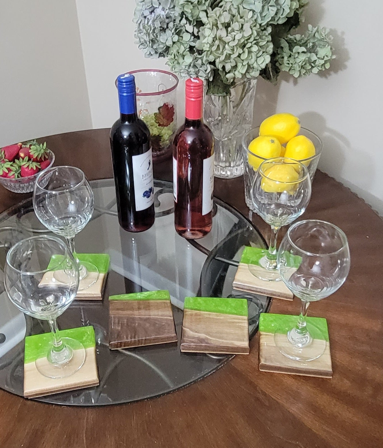 Lime & Pearl Swirl Black Walnut Coaster Set