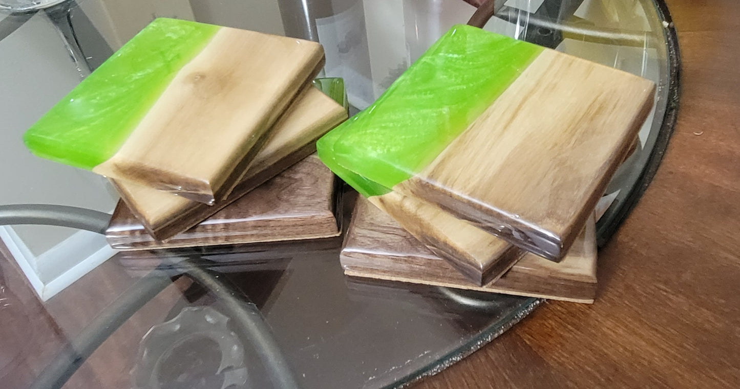 Lime & Pearl Swirl Black Walnut Coaster Set