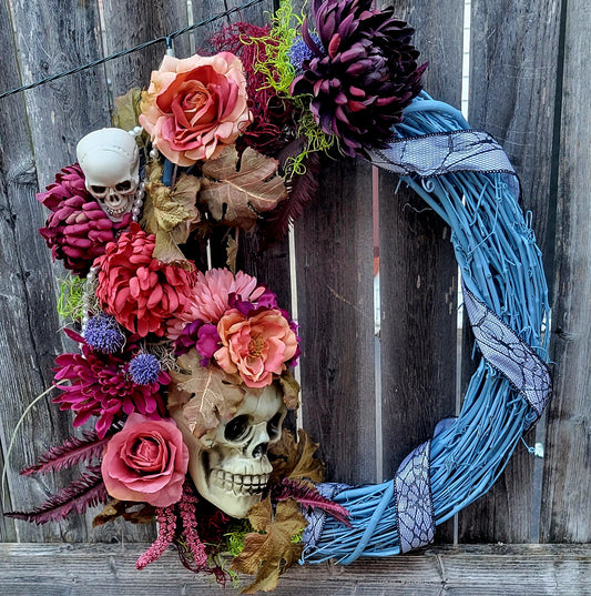 Blue Skeleton Halloween Wreath