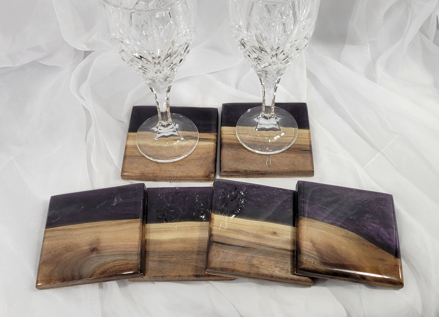 Royal Plum Black Walnut Coaster Set