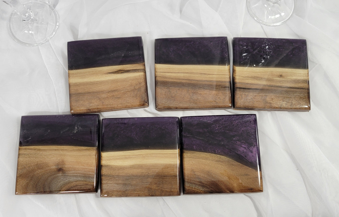 Royal Plum Black Walnut Coaster Set