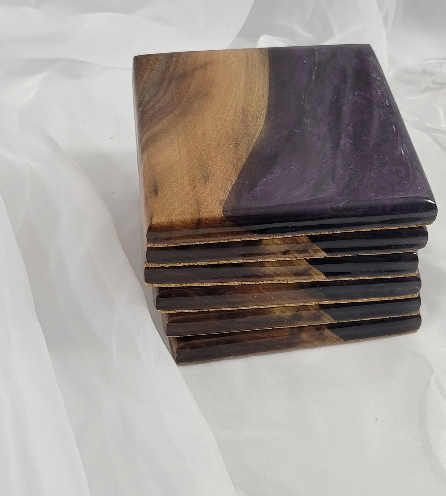 Royal Plum Black Walnut Coaster Set