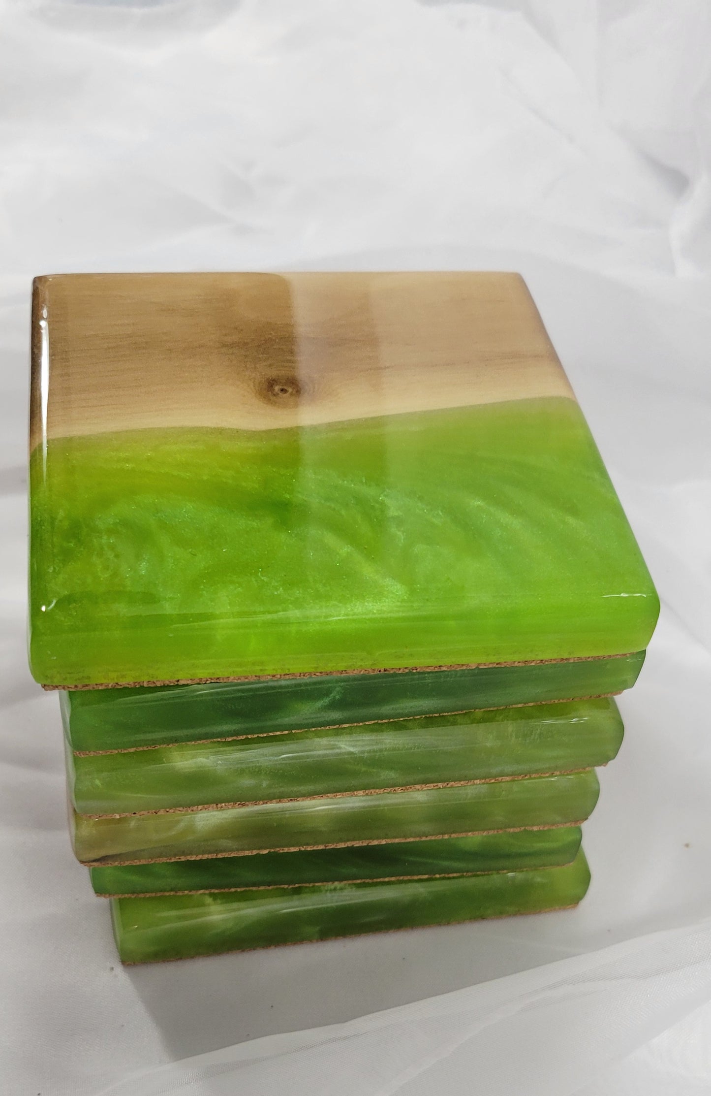 Lime & Pearl Swirl Black Walnut Coaster Set