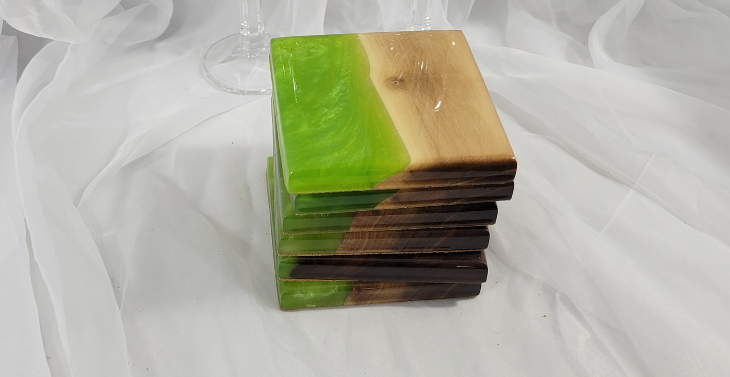 Lime & Pearl Swirl Black Walnut Coaster Set