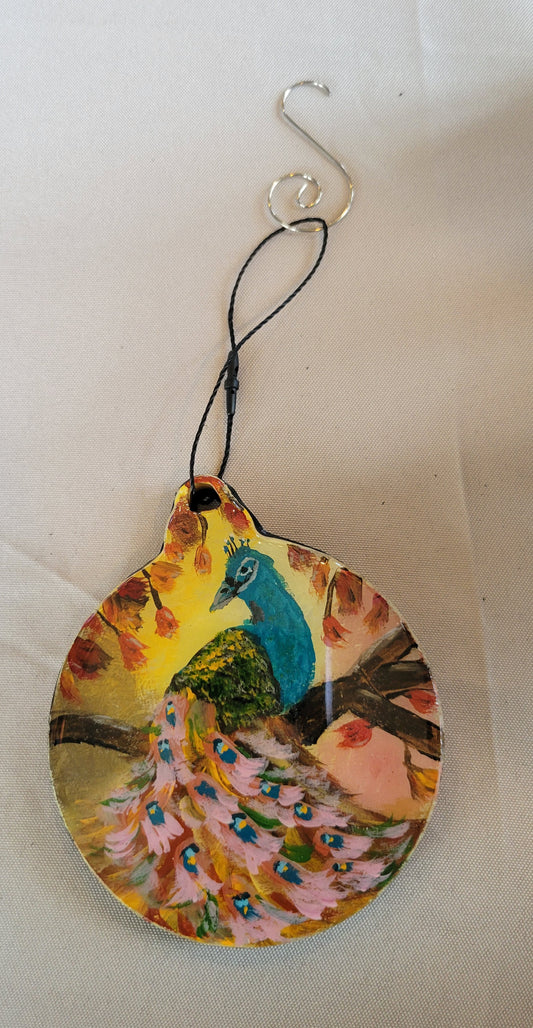 Peacock Perfection in the Fall Forest - Handmade Ornament