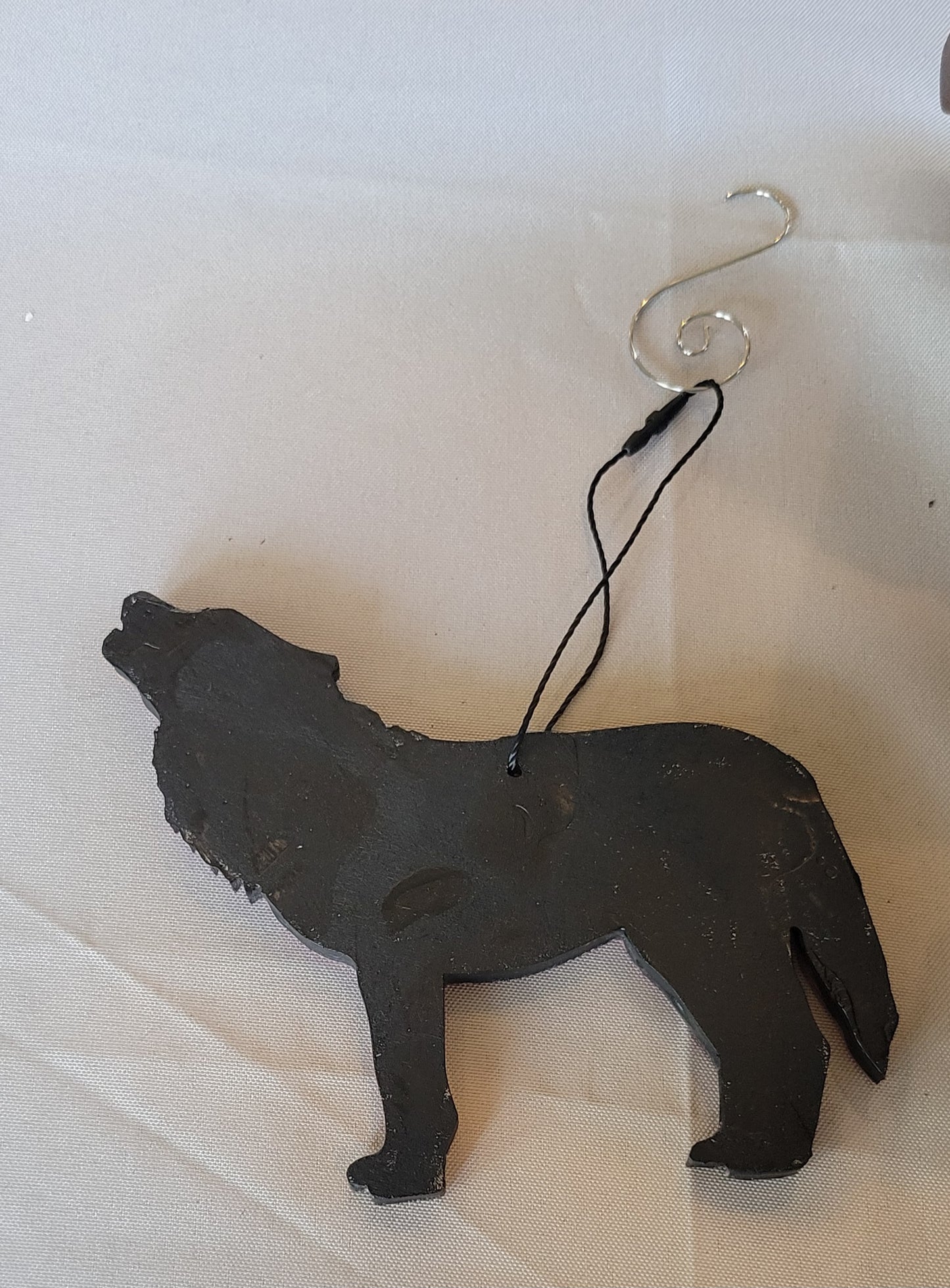 Howling Wolf Sunset Ornament – Handmade with a Fiery Twist