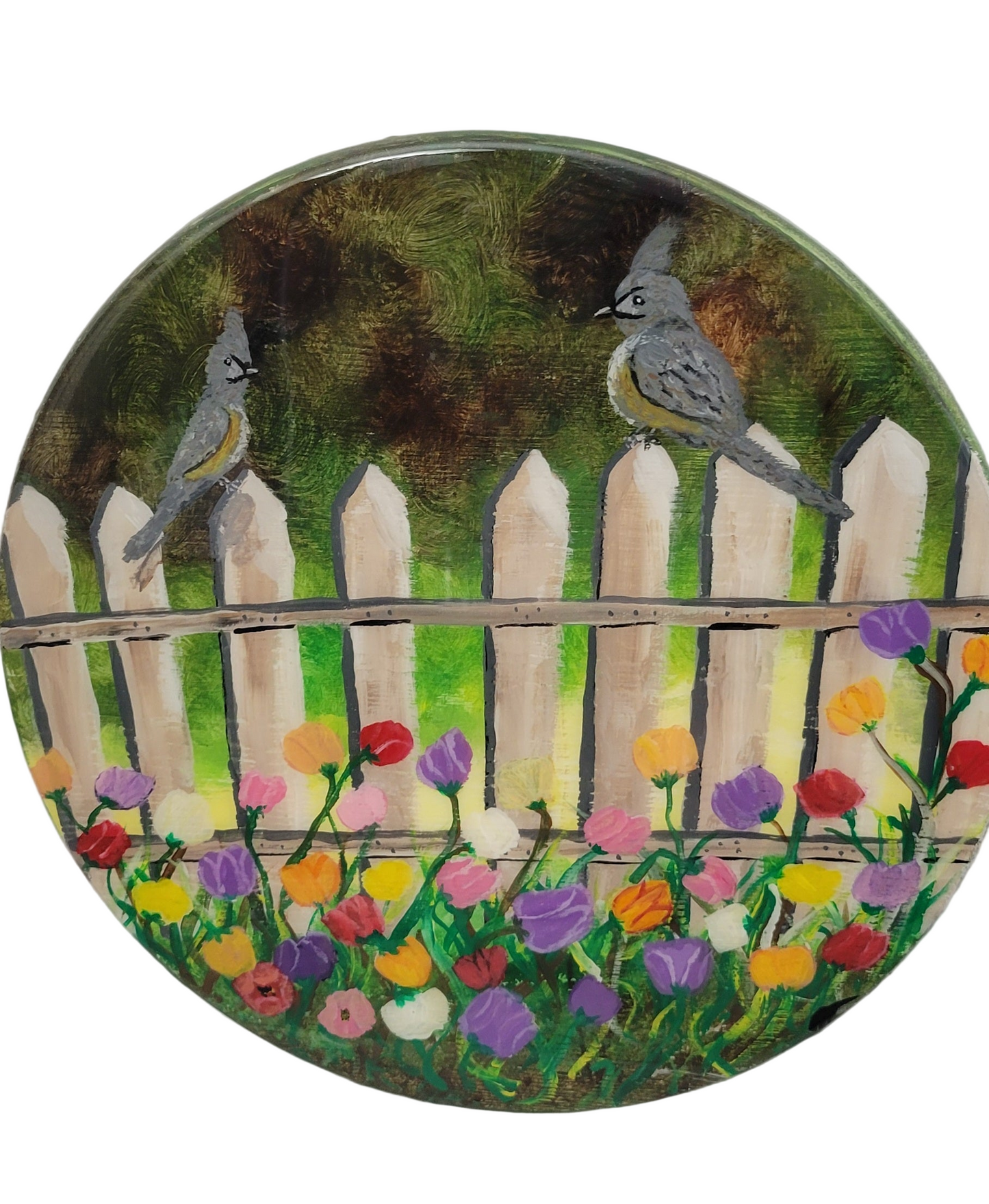 Garden Greetings – Hand Painted Bird & Flower Fence Round