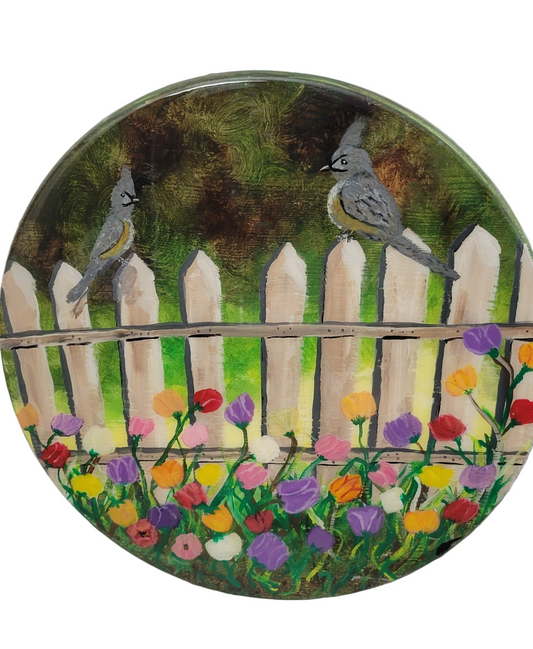 Garden Greetings – Hand Painted Bird & Flower Fence Round