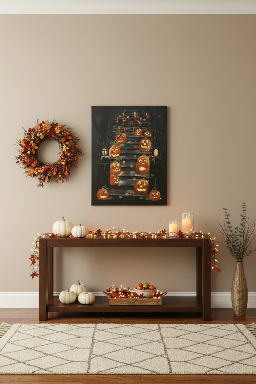 Jack-o'-Lantern Mischief March – Epoxy Sealed Halloween Canvas Wall Art