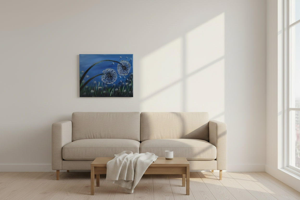Wishes in the Wind – Hand Painted Dandelion Canvas Wall Art