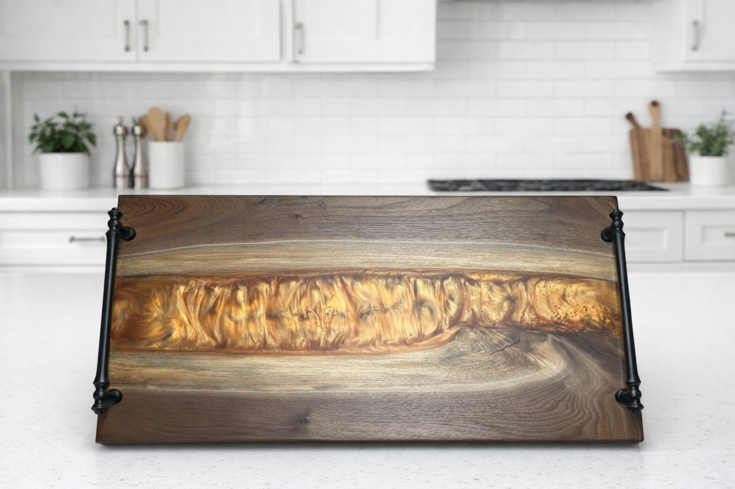 Copper Current – Black Walnut Charcuterie Board with Resin River