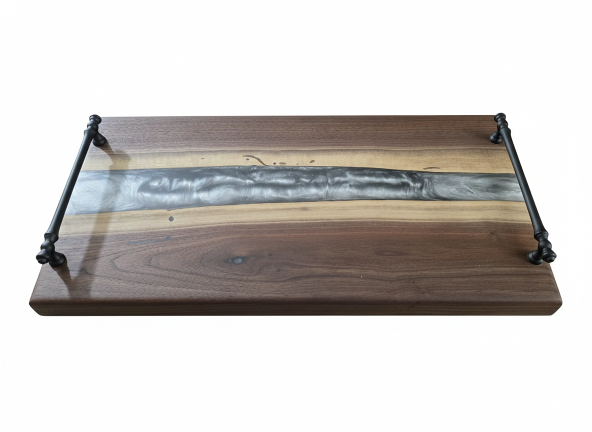 Silver Current – Black Walnut Charcuterie Board with Resin River