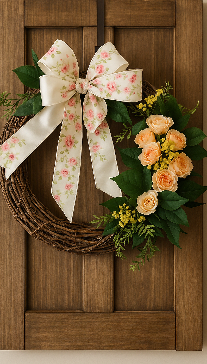 Peach Bloom Haven – Handmade Spring Rose Grapevine Wreath