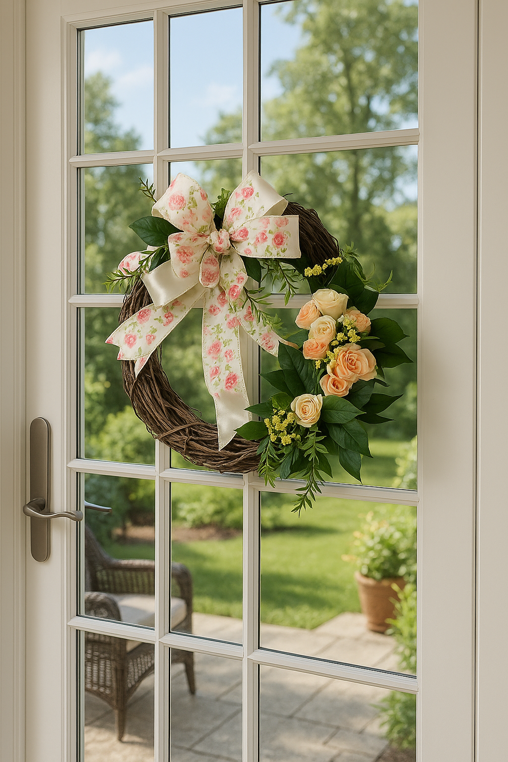 Peach Bloom Haven – Handmade Spring Rose Grapevine Wreath