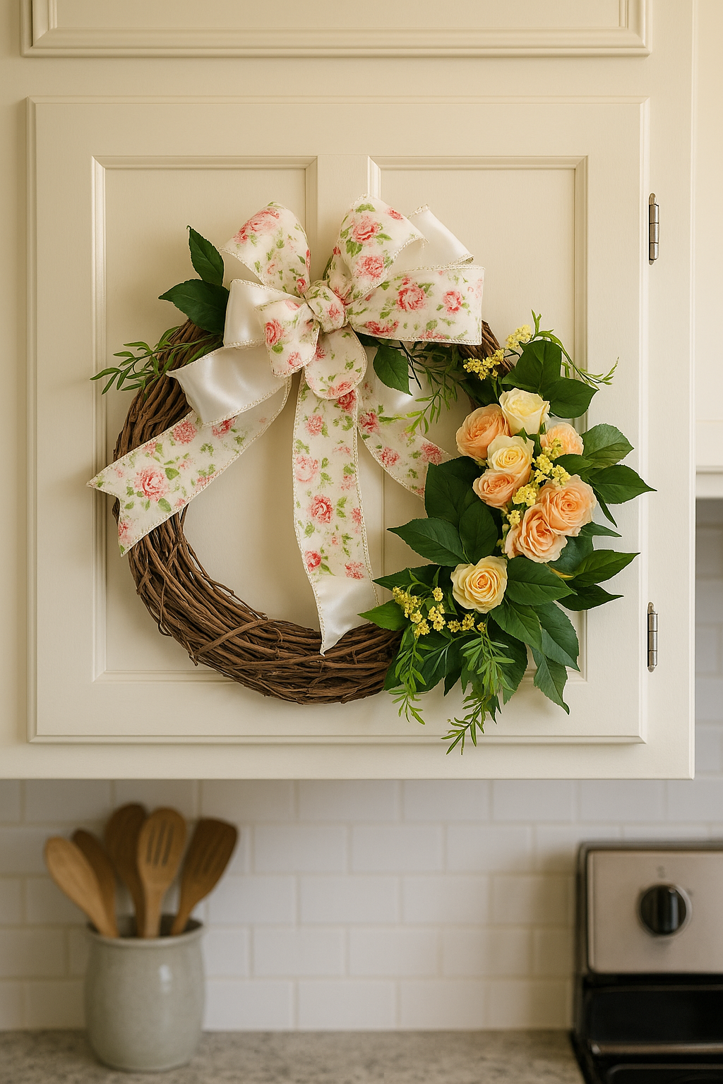 Peach Bloom Haven – Handmade Spring Rose Grapevine Wreath