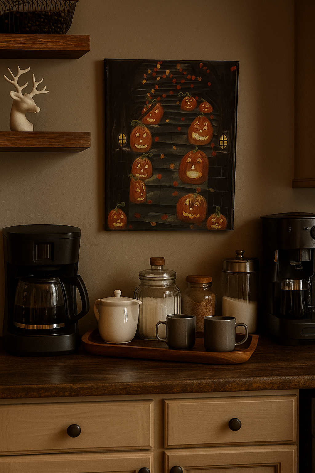 Jack-o'-Lantern Mischief March – Epoxy Sealed Halloween Canvas Wall Art