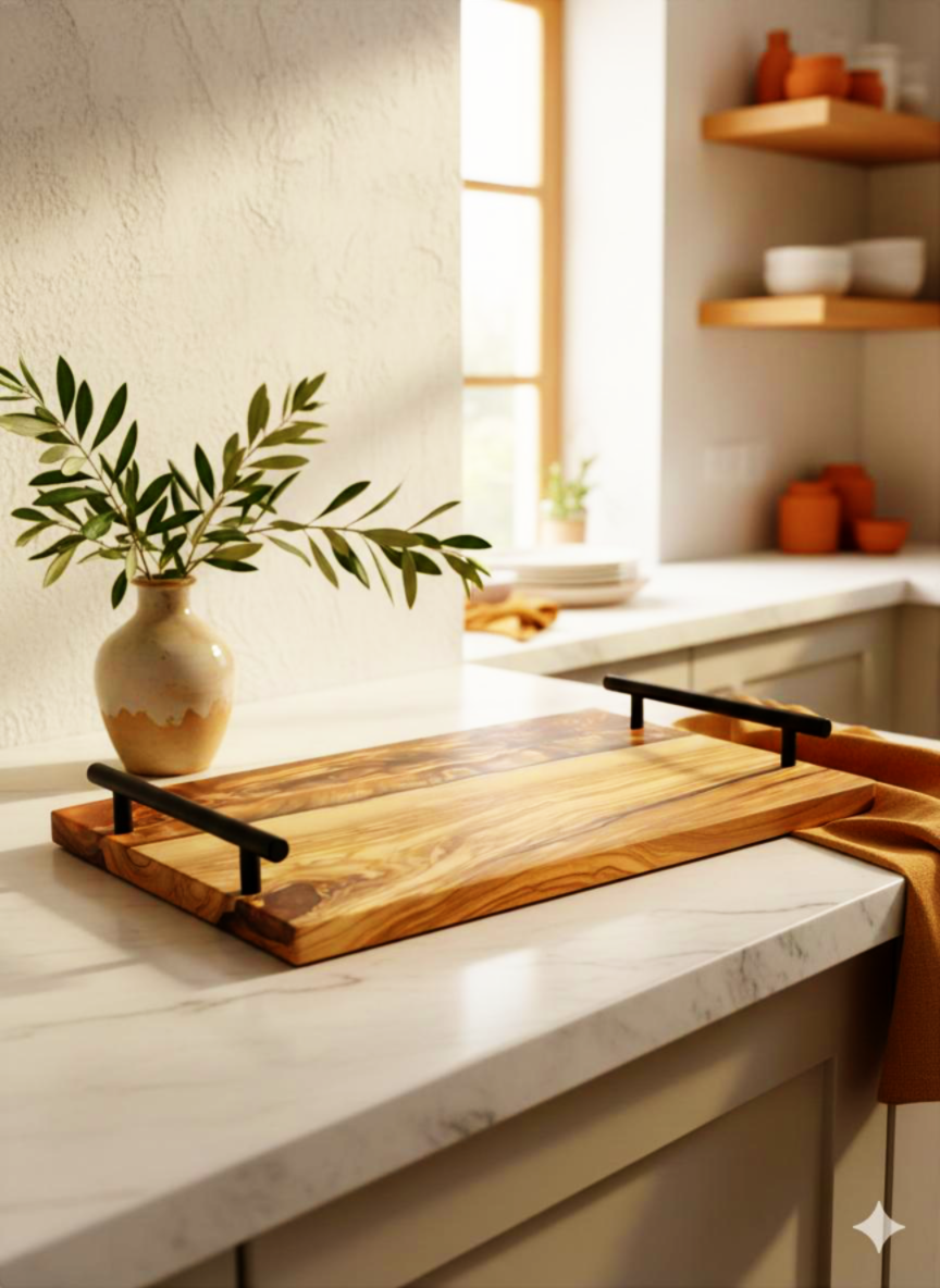 Canyon Glow – Olivewood & Copper Resin Charcuterie Board