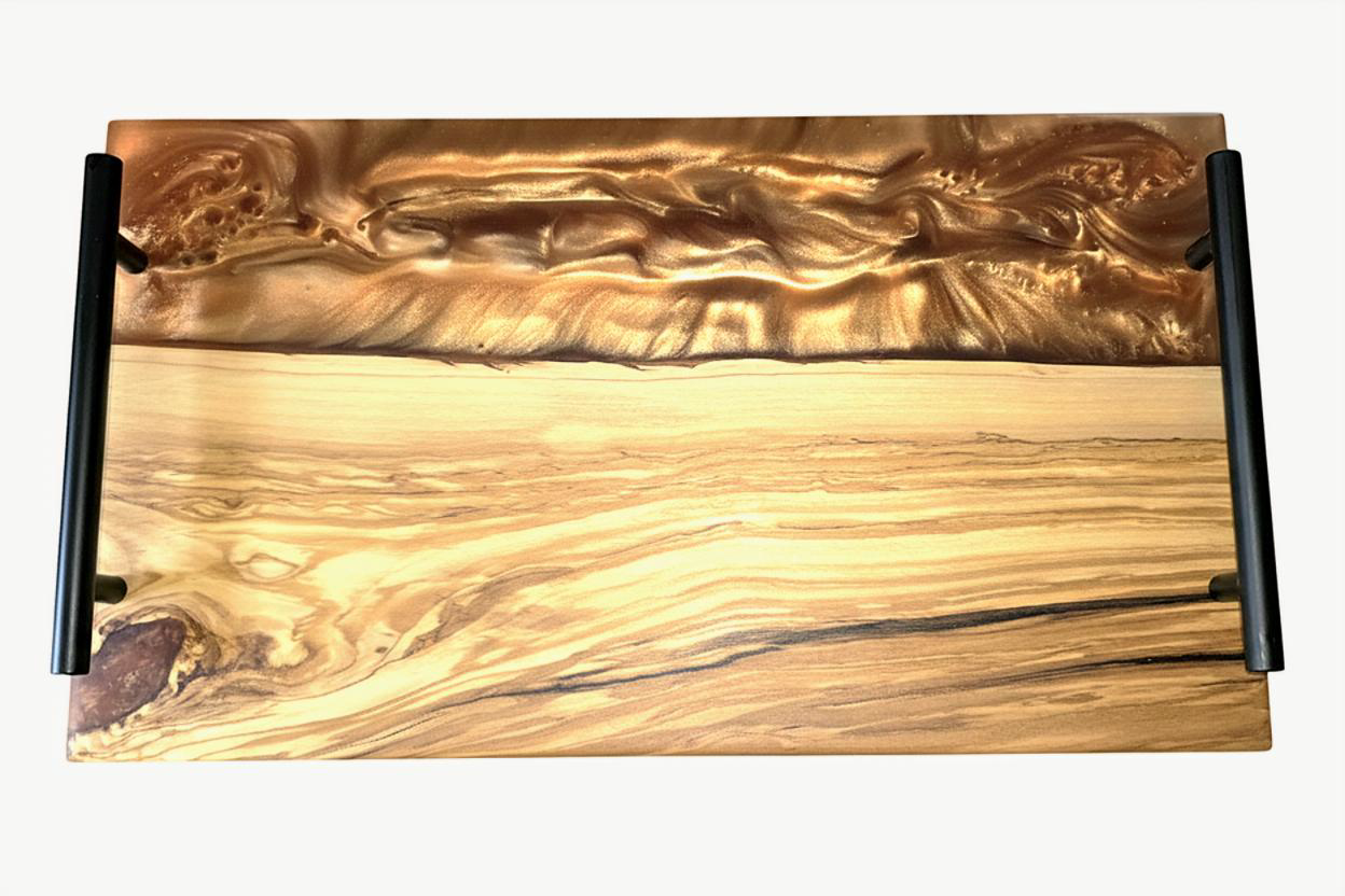 Canyon Glow – Olivewood & Copper Resin Charcuterie Board
