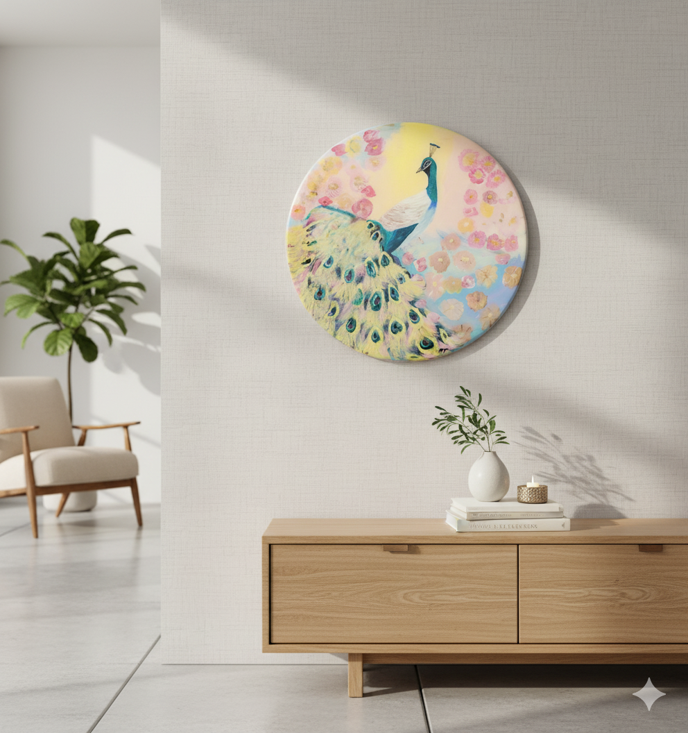 Peacock Reverie – Epoxy Sealed Peacock & Bloom Wall Decor