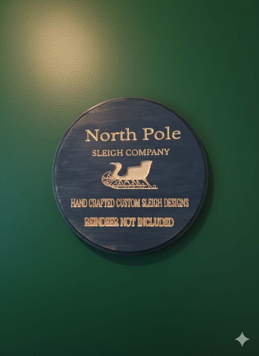 North Pole Sleigh Co. – Handcrafted Holiday Wood Sign
