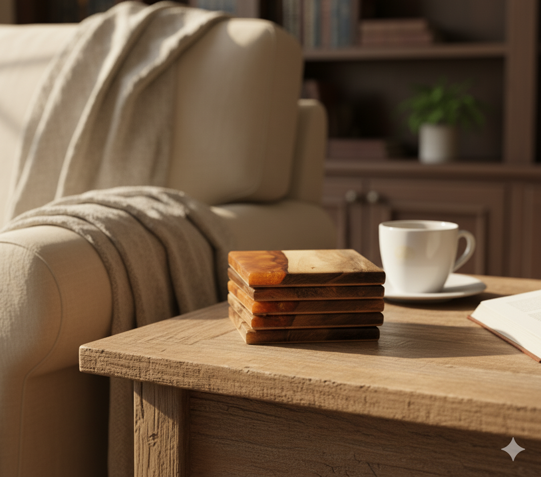 Copper Creek – Black Walnut Coaster Set with Copper Epoxy