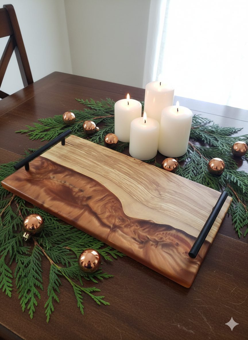 Desert Ember – Olivewood & Copper Resin Charcuterie Board
