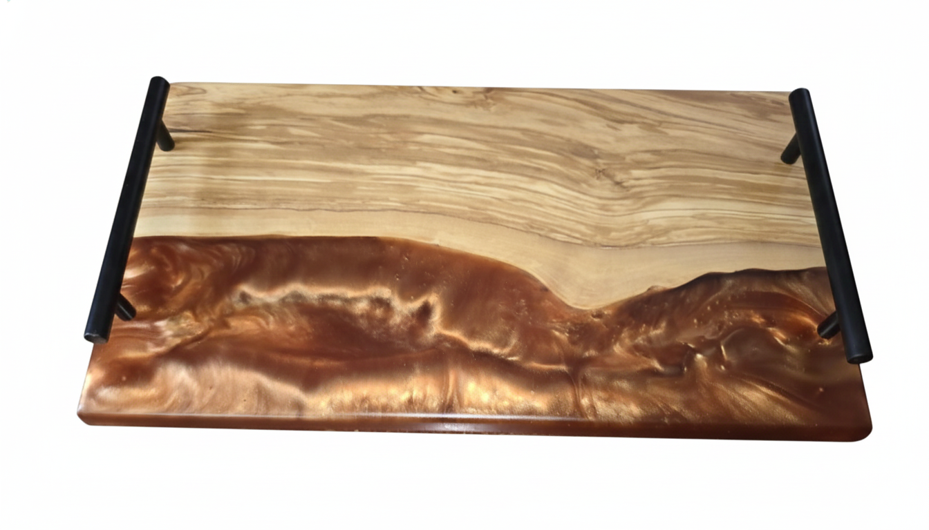 Desert Ember – Olivewood & Copper Resin Charcuterie Board