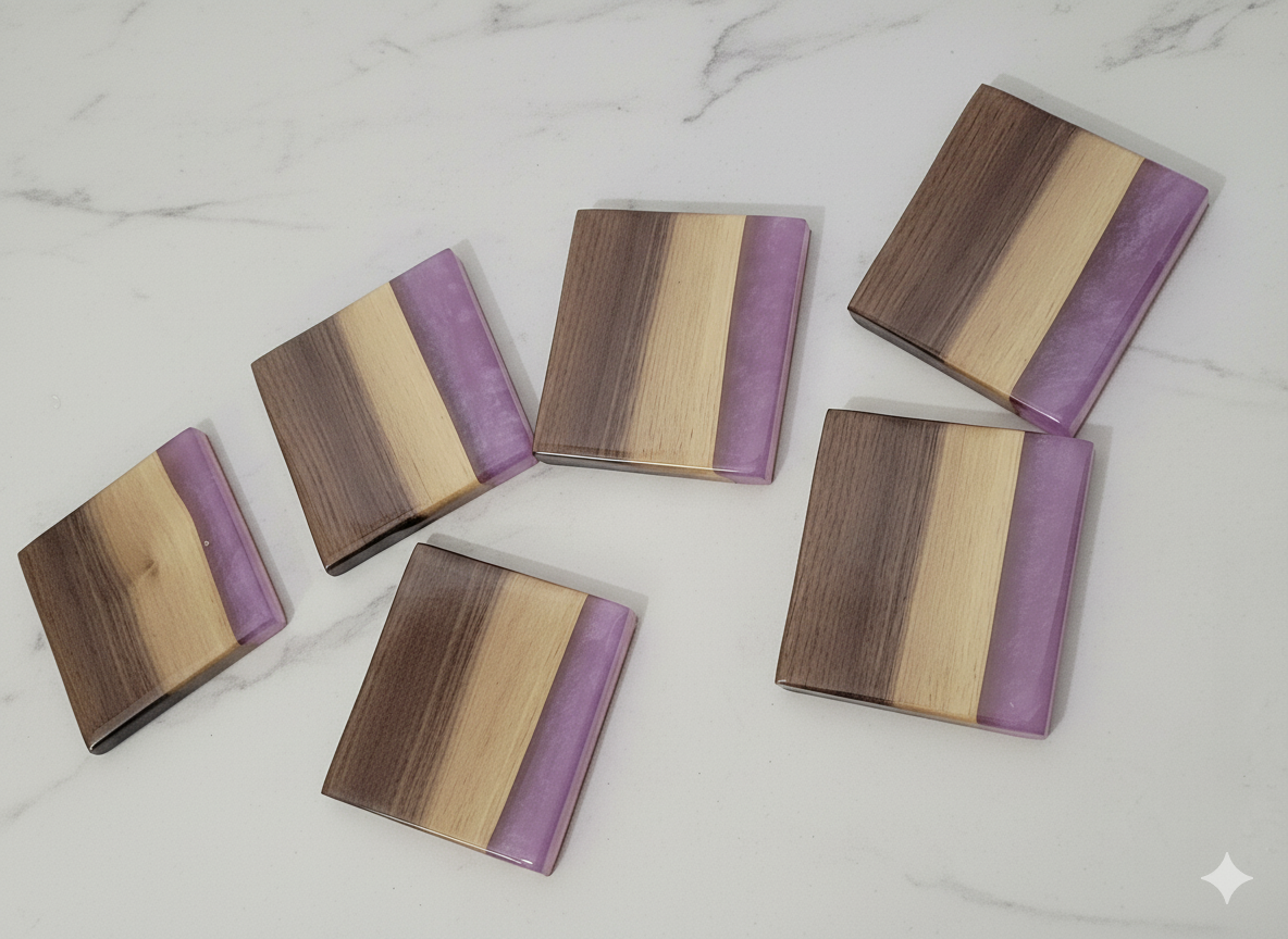 Lavender Drift – Handmade Epoxy & Black Walnut Coasters