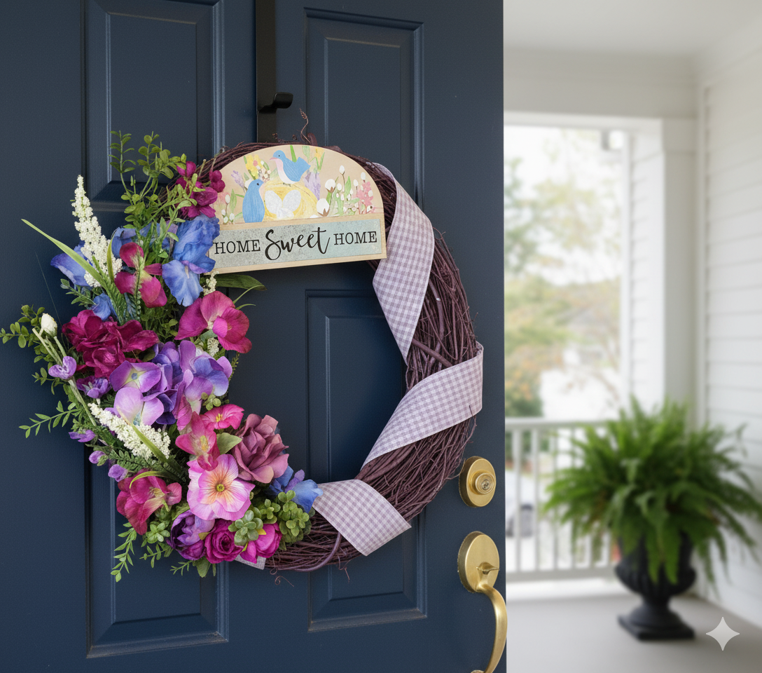 Spring Serenade- Purple Floral Grapevine Wreath