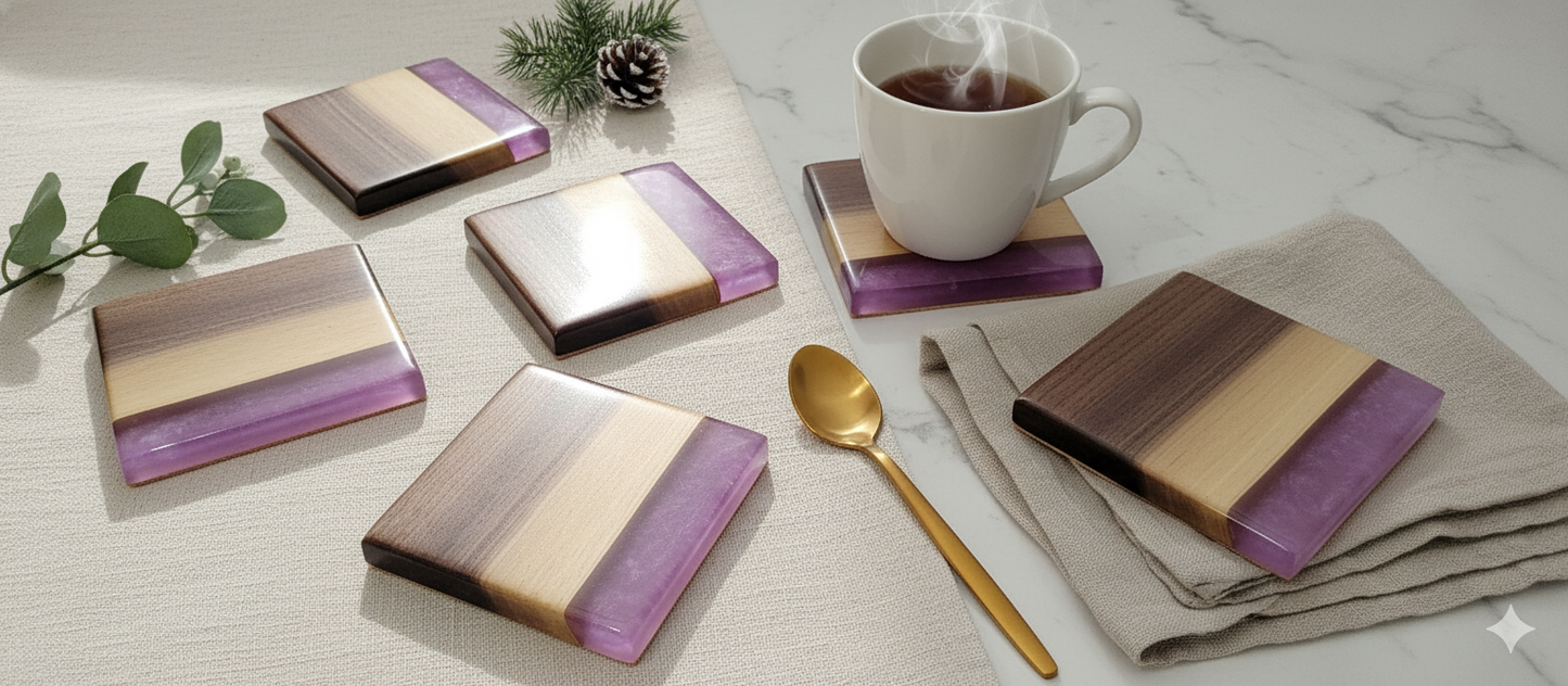 Lavender Drift – Handmade Epoxy & Black Walnut Coasters