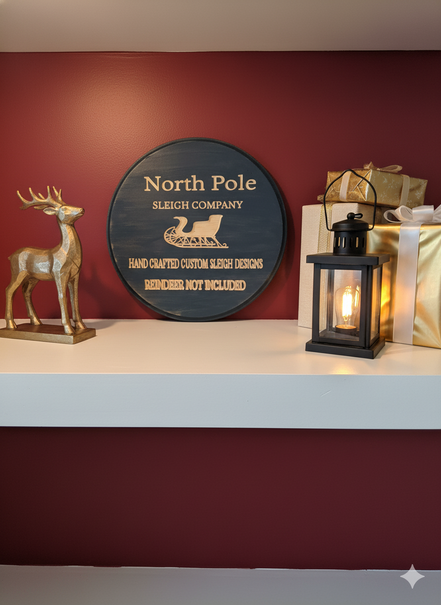 North Pole Sleigh Co. – Handcrafted Holiday Wood Sign