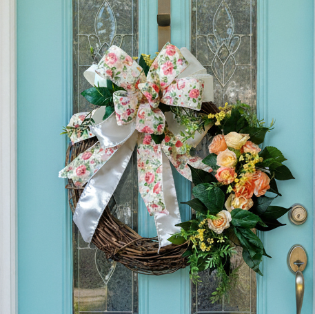 Peach Bloom Haven – Handmade Spring Rose Grapevine Wreath