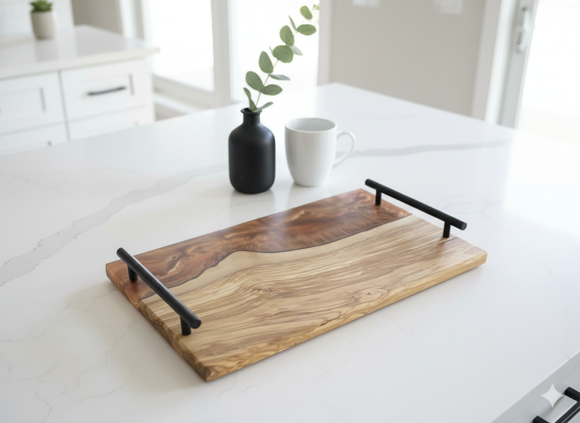Desert Ember – Olivewood & Copper Resin Charcuterie Board