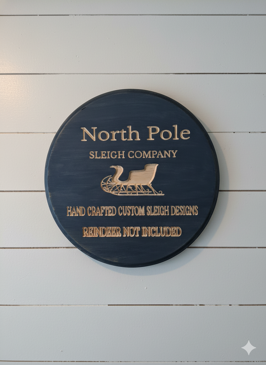 North Pole Sleigh Co. – Handcrafted Holiday Wood Sign