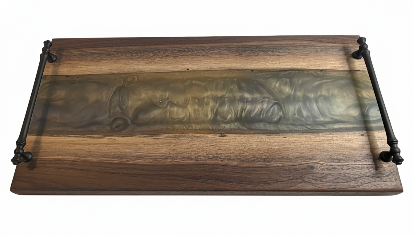 Twilight Pour – Black Walnut Charcuterie Board with Metallic Epoxy River