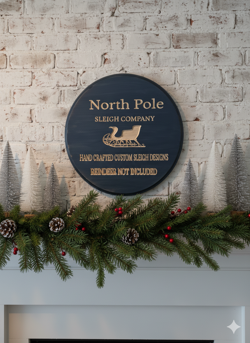North Pole Sleigh Co. – Handcrafted Holiday Wood Sign