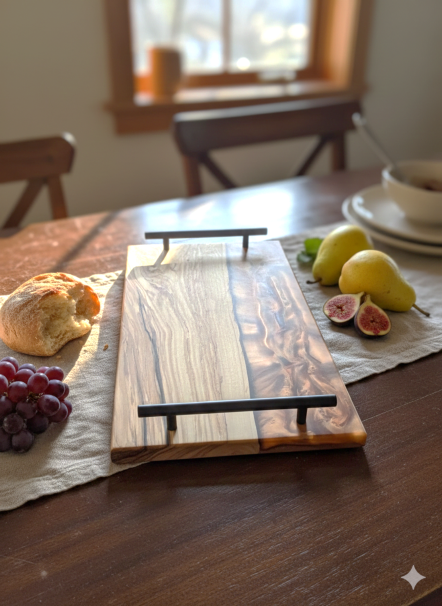 Canyon Glow – Olivewood & Copper Resin Charcuterie Board