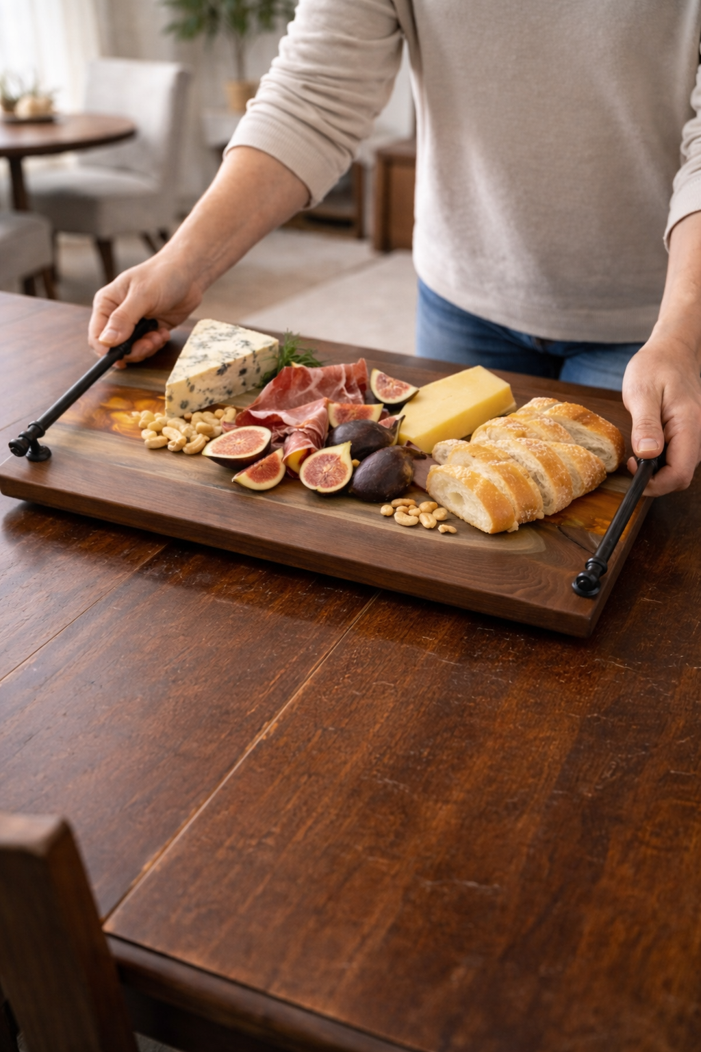 Copper Current – Black Walnut Charcuterie Board with Resin River