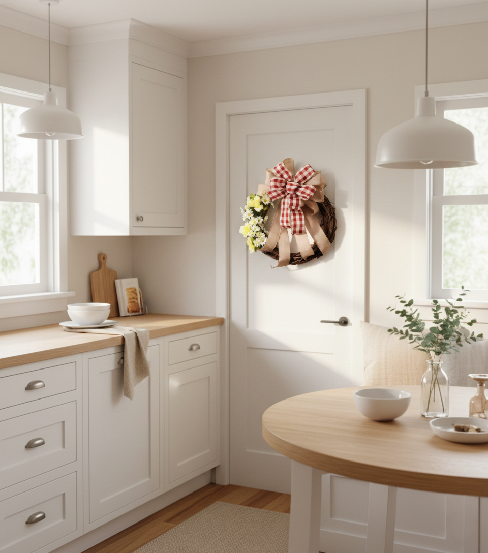 Countryside Bloom – Red Gingham & Burlap Grapevine Wreath