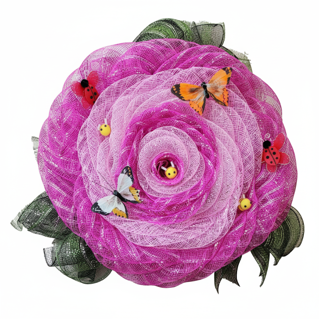 Petals & Pollinators – Pink Garden Mesh Wreath