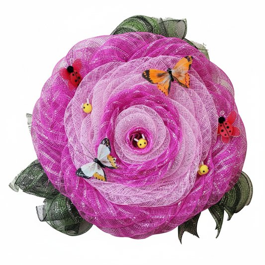 Petals & Pollinators – Pink Garden Mesh Wreath