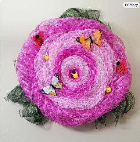 Petals & Pollinators – Pink Garden Mesh Wreath