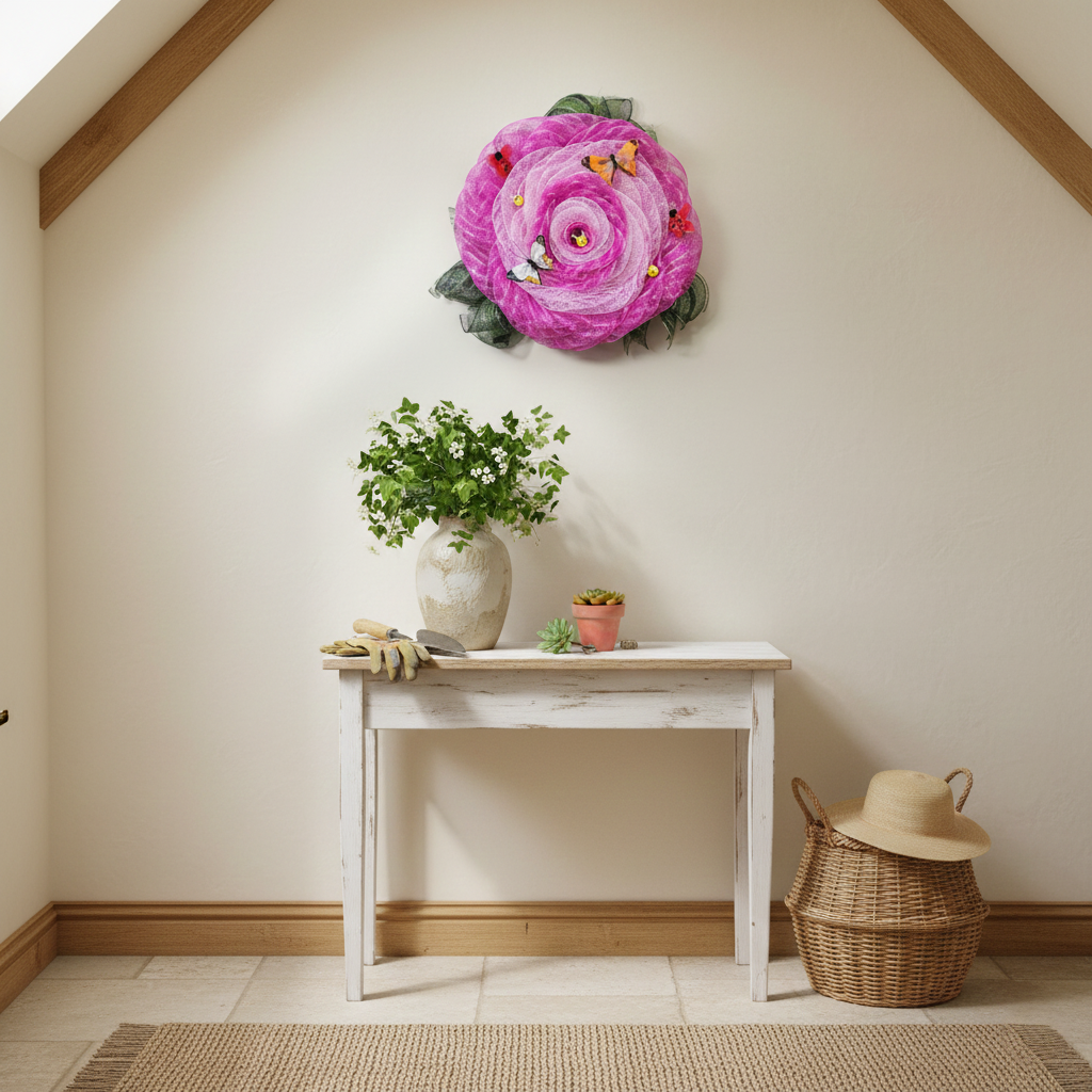 Petals & Pollinators – Pink Garden Mesh Wreath