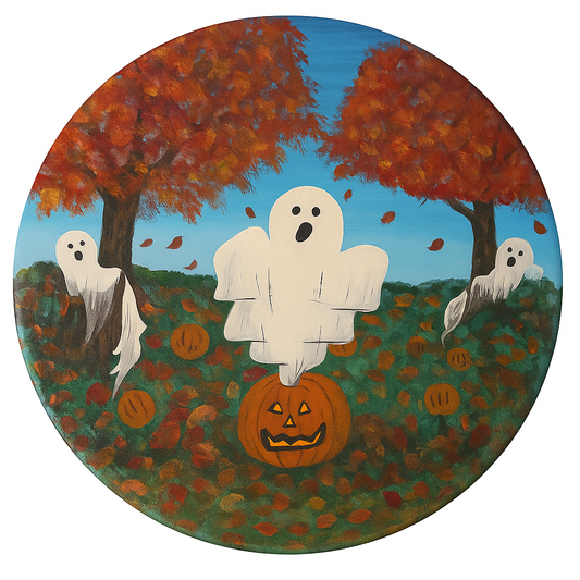 Pumpkin Patch Haunting – Hand Painted Ghost Scene