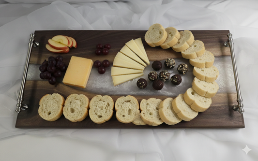 Moonlit Pearl – Black Walnut & Pearl Epoxy Charcuterie Board