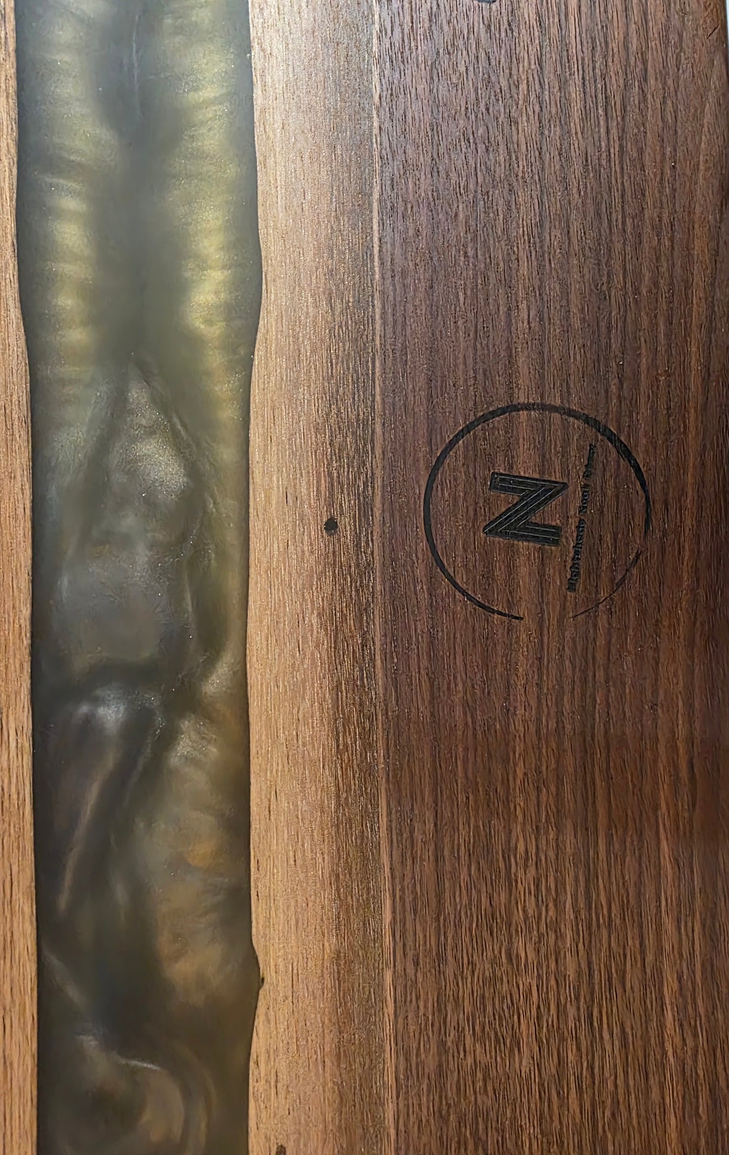 Twilight Pour – Black Walnut Charcuterie Board with Metallic Epoxy River