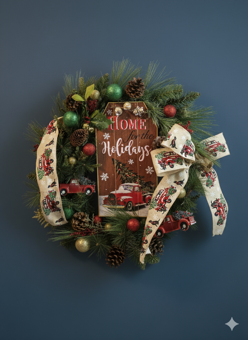 Home for the Holidays – Red Truck Christmas Wreath